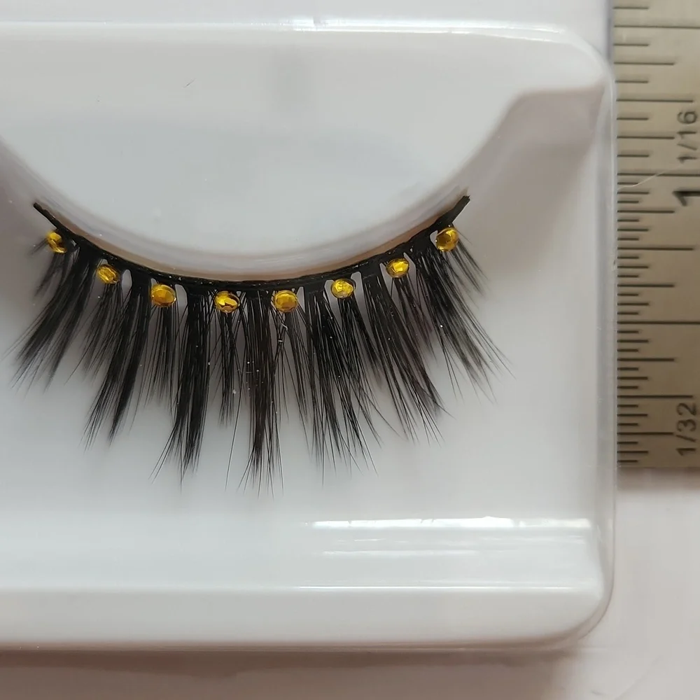 Elegant Black False Eyelashes, With Gold Bling, 3 Sets